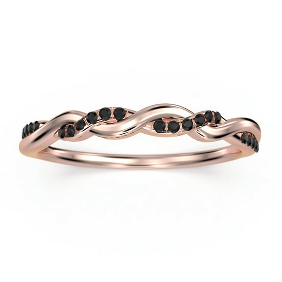 0.22 ct 1mm round cut 10K rose gold twisted vine Black Diamond Moissanite ring.