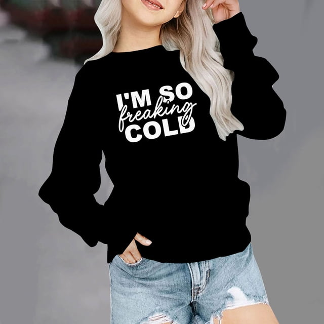 EGNMCR Blouse s pour Femmes Habillées Décontractées, Blouses pour Femmes, Blouse à Manches Longues à Capuche pour Filles, Chandail en Molleton Surdimensionné à Col Rond, Mode Enfants, Pull à Manches Longues, Blouse pour Filles de 1 à 12 Ans