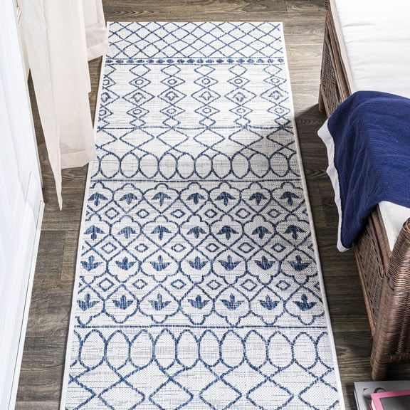 JONATHAN Y SANTA MONICA 2 x 8 Runner Rug, Kafel Tribal Bohemian - Ivory/Blue, SMB130C-28