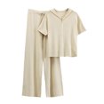 thumbnail image 2 of gbyLJF Women's 2 Piece Outfits Short Sleeve Full Zip Hooded Tops & Wide Leg Pants Tracksuit Casual Sweatsuit Sets, 2 of 3