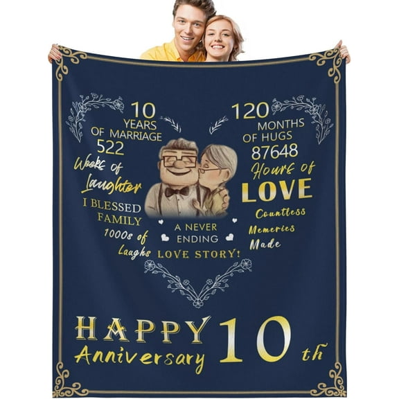 LHSHID 10th Wedding Anniversary Blanket Wedding Ideas for Wife Husband Couple Happy 10 Years of Marriage Gifts for Him Her Ultra Soft Fleece Blanket 30"x40"