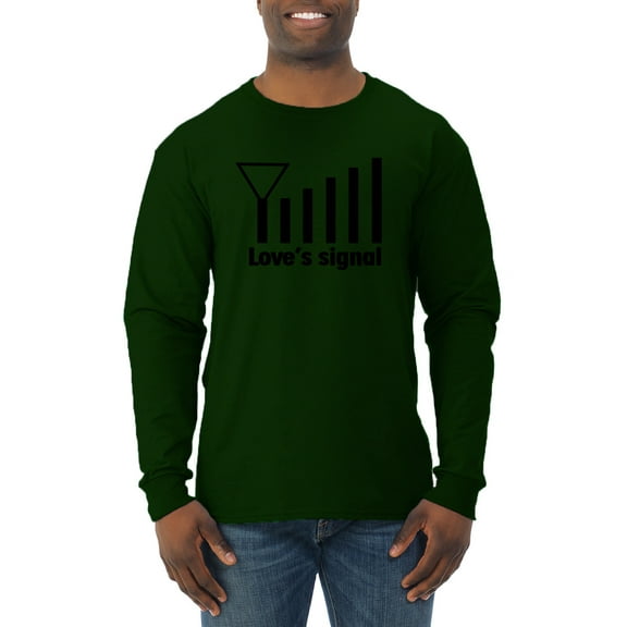 Love's Signal Love Language Couple Valentine's Day Mens Long Sleeve Shirt, Forest Green, Small