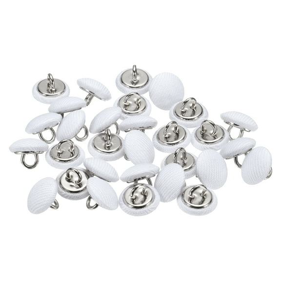 Uxcell 30pcs 18L Fabric Cloth Covered Button 11.5mm 15/32" Round Metal Shank Satin Sewing DIY Craft Buttons for Bridal Wedding Suits Dress Blouses Sweaters, White