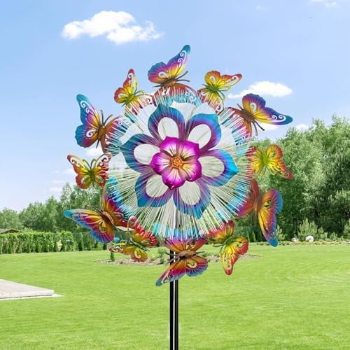 Solar 45" Butterfly Garden Wind Spinner, Metal Clearance Windmill Kinetic Spinner Outdoor Decor, Wind Sculpture Yard Art Decorations for Patio, Lawn & Garden