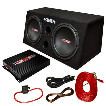 XXX BASS PKG.DUAL 12" W/AMP + AMP KIT. 1200 WATTS. BLACK WOOFERS