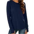 thumbnail image 3 of Women's Long Sleeve Shirts with Thumb Holes Winter Fashion Solid Color Casual Crew Neck Tunic Tops Lightweight Y2K Layering Apparel, 3 of 9