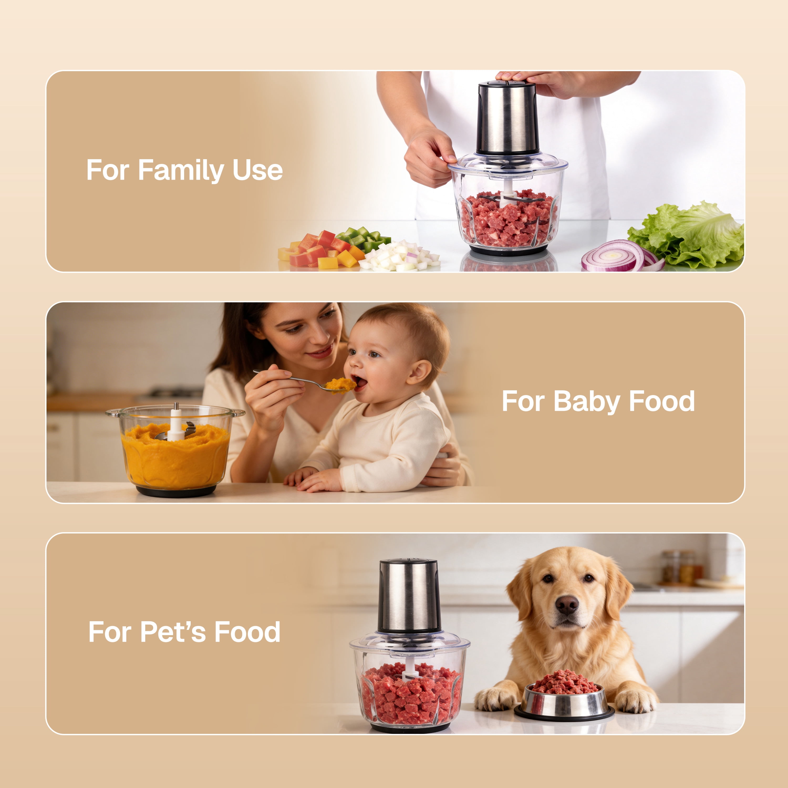 Behome Food Processors, 10 Cup Electric Food Chopper Meat Grinder & Vegetable Chopper with Powerful 400W Copper Motor Blades for Fruits/Meat/Nuts