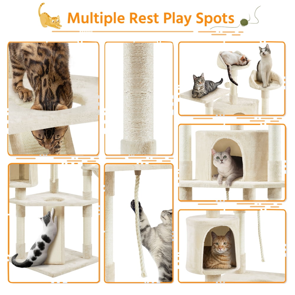 Yaheetech 79'' Multilevel Cat Tree Condo with Basket & Scratching Posts & Ramp, Beige