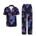 thumbnail image 5 of TSOVTHRID Galaxy Butterfly Glitter Print Women's Pajama Sets Notch Collar Sleepwear with Long Pants Soft Loungewear Short Sleeve Pajama Sets, Size L, 5 of 7