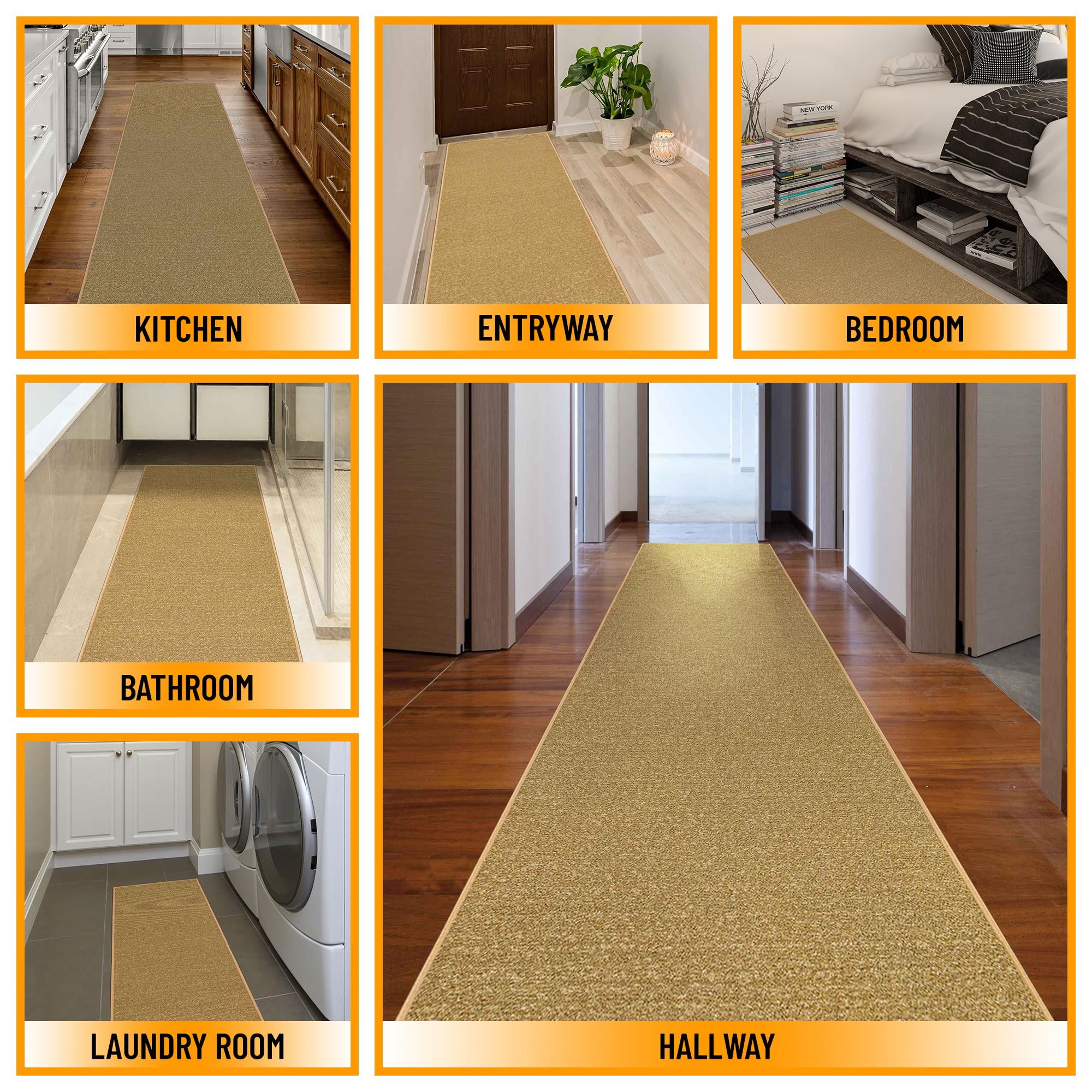 Ottomanson Solid Hallway Runner Rug 2'7" x 9'10" - Non Slip Low Pile Carpet, Beige