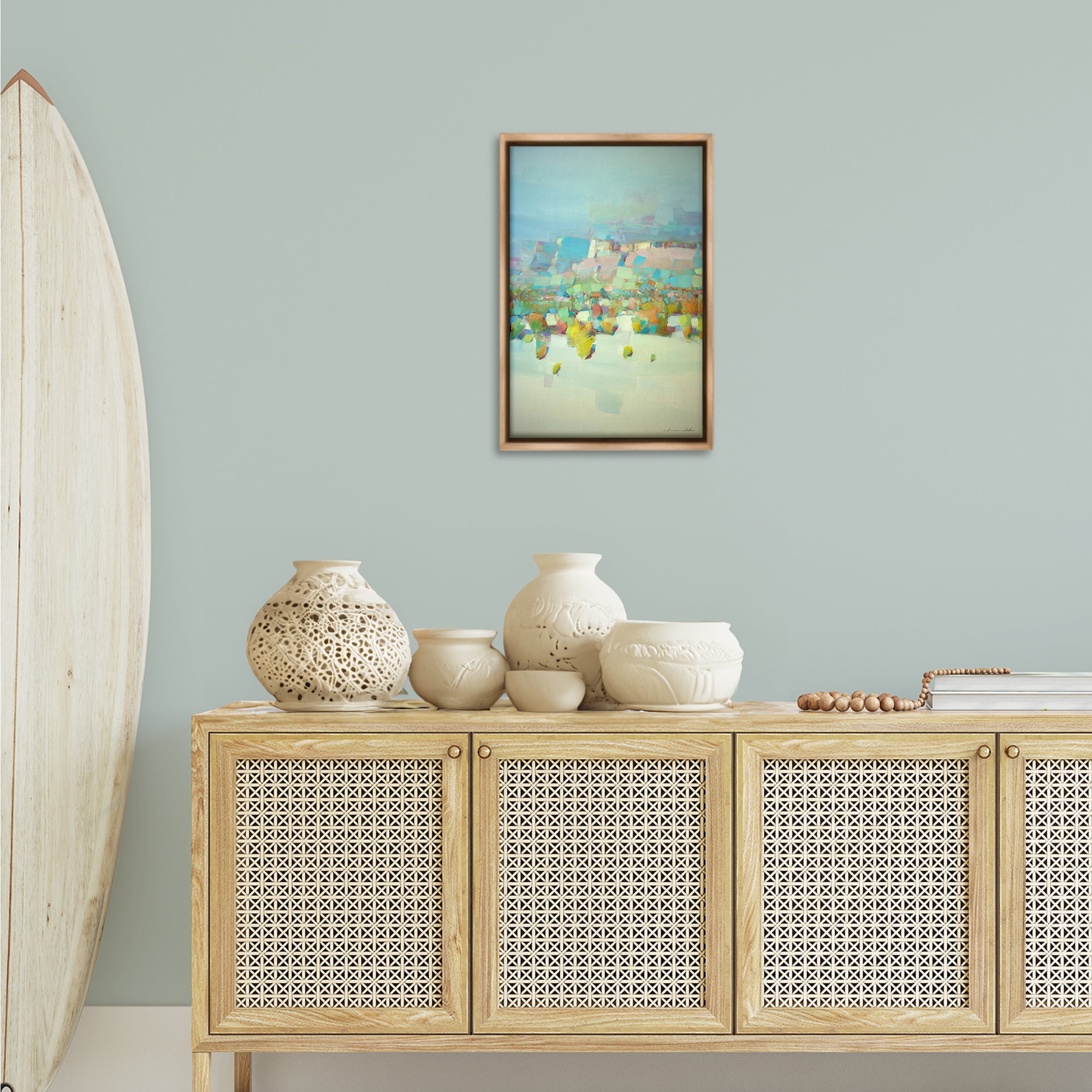 Stupell Industries Contemporary Beach Landscape Abstract Painting Brown Floater Framed Canvas Art Print Wall Art, 17 x 25