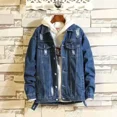 thumbnail image 2 of Chaqueta vaquera para hombre con empalme y agujero, abrigo vaquero claro roto para hombre, talla grande, alta calidad, original, bajo coste, estilo coreano Y2k, 2 of 5