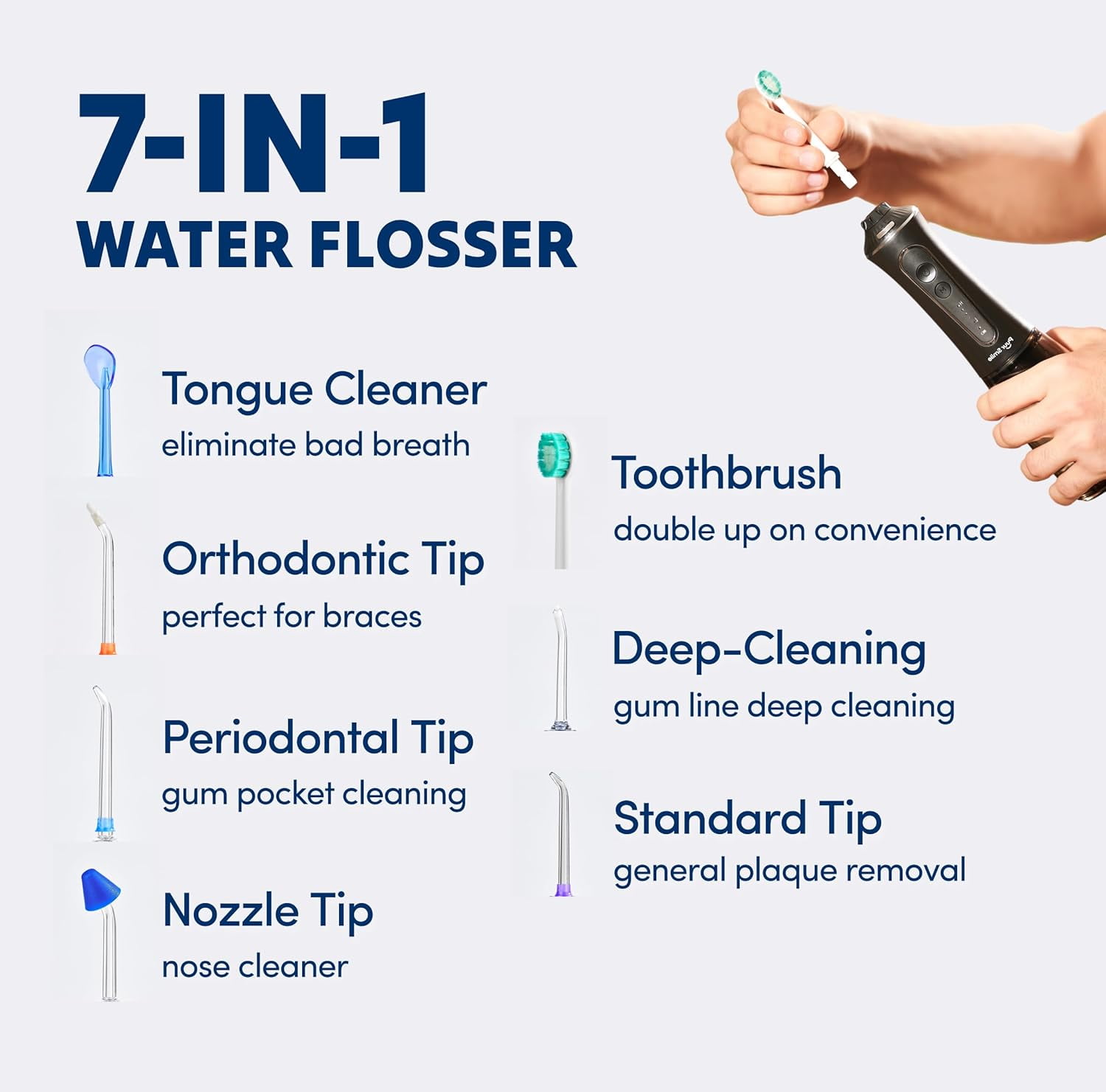PuurSmile Professional Cordless Water Flosser Black - Dental Care Waterproof, 7 Replacement Tips