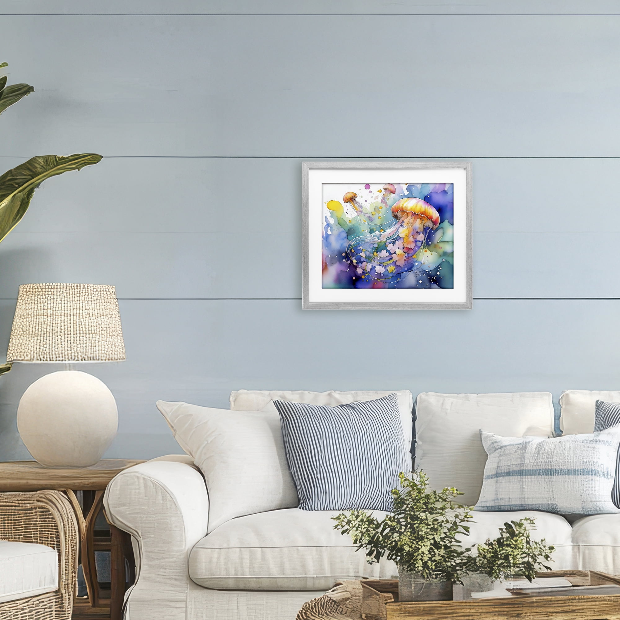 Stupell Industries Neon Jellyfish Underwater Gray Framed Print Under Glass, design by Shelly Craig