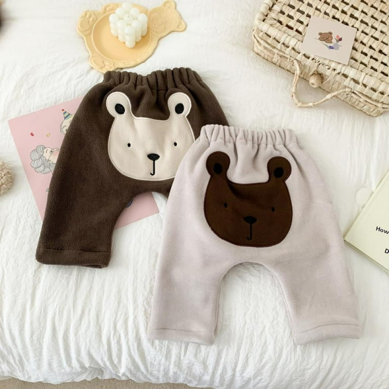 2PCS Super Cute Cartoon Bear Animal Butt Unisex Baby Leggings Pants Kids Infant Pile Loop Warm Stretchy Tight Panties