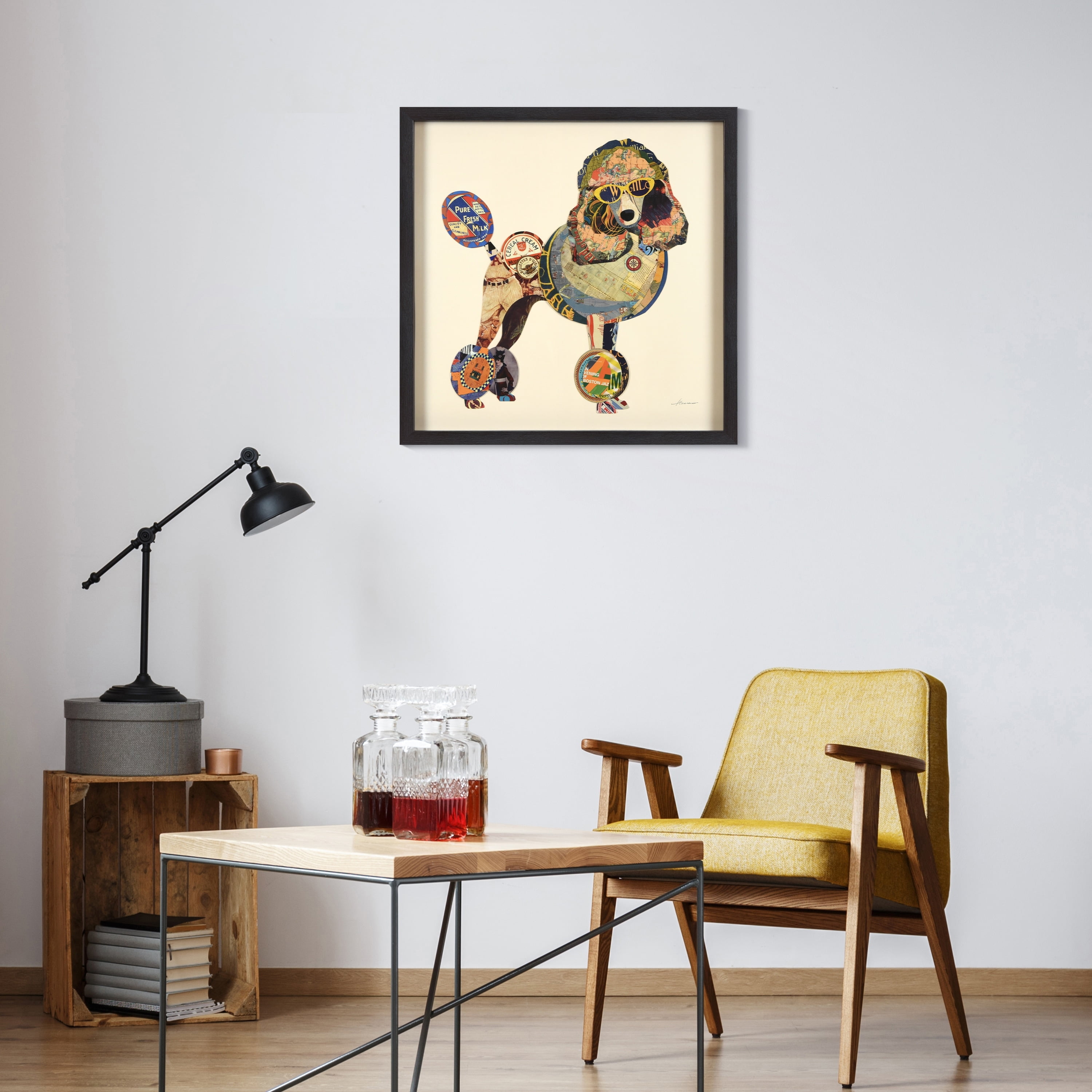 Empire Art Direct Poodle Dimensional Collage Framed Graphic Art Under Glass Wall Art, 25" x 25" x 1.4", Ready to Hang