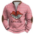 thumbnail image 3 of Ceisia Men's All-Season Casual Regular Fit Half-Zip Sweatshirt Red White Gingham Lip Badge Print KOLSCH Lettering Japanese Fleece Fabric Multicolor XXXXL Gifts, 3 of 3