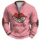 thumbnail image 2 of Ceisia Men's All-Season Casual Regular Fit Half-Zip Sweatshirt Red White Gingham Lip Badge Print KOLSCH Lettering Japanese Fleece Fabric Multicolor XXXL Gifts, 2 of 3
