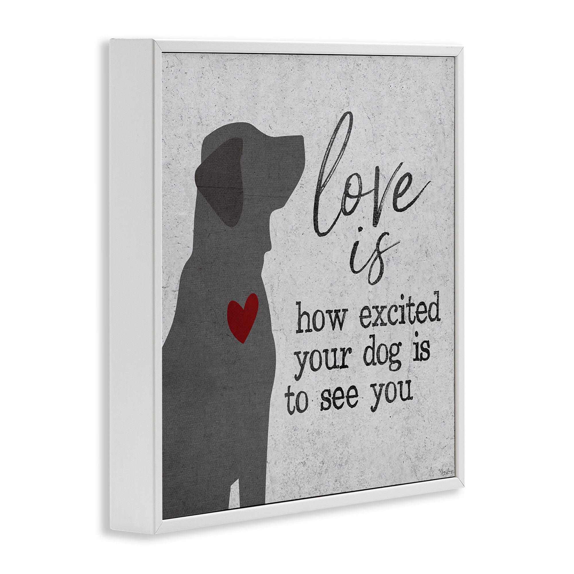 Stupell Industries Love Is Excited Dog Pet Phrase Typography Painting White Framed Art Print Wall Art, 24 x 24