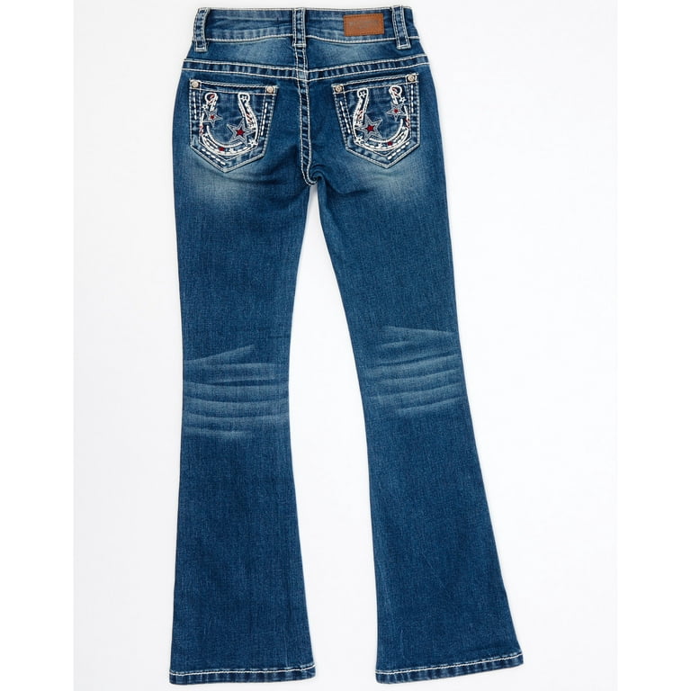 Shyanne Girls' Little Americana Horseshoe Pocket Stretch Bootcut Jeans Blue  5 REG