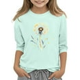 thumbnail image 2 of Drmagiyhm Mint Green Girl's 3/4 Sleeve Shirts Size 10-12 Casual Floral Print Shirt Fashion Cute T Shirt Girl Fall Winter Crewneck Tops 4-5 Years, 2 of 5