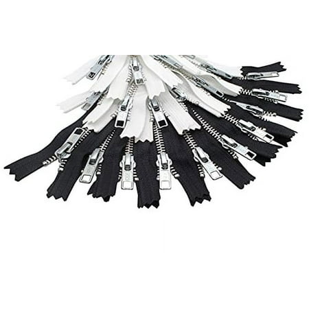 YKK #5 Black and White Metal Closed Bottom Zippers - 20 Zippers Per Pack - Choose Finish (7" Inches, Aluminum)