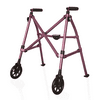 Stander Wonder Walker Short, Lightweight Folding Space Saver Walker for Seniors, Petite Junior Walker with Wheels, Two Wheeled Rolling Walker and Ski Glides, Pink