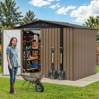 YODOLLA 8'x6' Outdoor Metal Storage Shed, Lockable Lean-To Side
