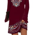 thumbnail image 4 of DYMADE Women Plus Size Retro Style Printed V-neck Off Shoulder Long Sleeve Dress, 4 of 4