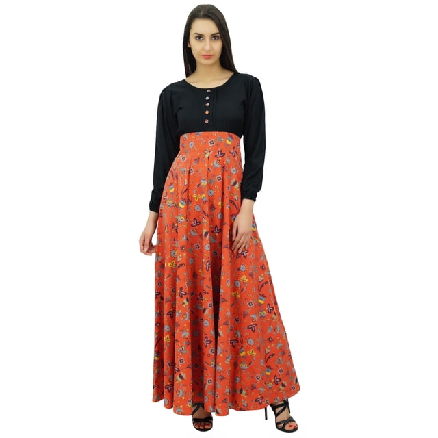 Bimba Femmes à Manches Longues Floral Col Rond Robe Boho Gothique Maxi