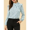 thumbnail image 5 of Allegra K Women's Side Bow Tie Neck Long Sleeve Floral Ruffled Blouse, 5 of 6