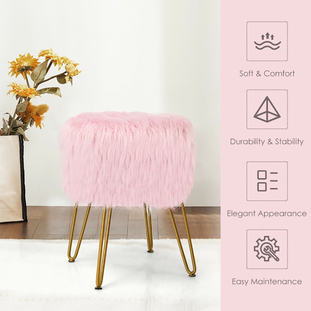 Finihen Faux Fur Vanity Stool Chair, Footstool Ottoman, Fluffy Chair with with Metal Legs, Makeup Stool, Decorative Furniture Footrest, for Living Room, Bedroom, Pink Finihen Faux Fur Vanity Stool Chair, Footstool Ottoman, Fluffy Chair with with Metal Legs, Makeup Stool, Decorative Furniture Footrest, for Living Room, Bedroom, Pink