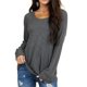 thumbnail image 2 of Camisa informal holgada para mujer para el trabajo y citas, cuello redondo, color puro, talla L Top gris de manga larga con hombros descubiertos, 2 of 6