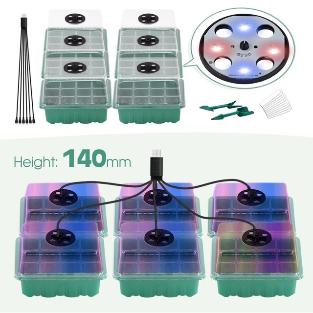 3 Sizes Reusable Red Blue Grow Light Seed Starter Tray with Humidity Dome Indoor Gardening Plant Germination Nursery Containers He Qiyong unisex