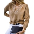 thumbnail image 1 of Gvmfive Women Solid Lace V Neck Stitching Long Sleeve Casual Loose Sweater, 1 of 5