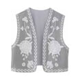 thumbnail image 1 of CHOK Femmes Vintage Brodé Gilet Tops Lin Recadré Sans Manches Cardigans Floral Gilets, 1 of 3