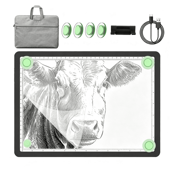 GJX 9000Lux A4 Rechargeable Tracing Light Box with Padded Case,Wireless Diamond Art Light Board,Side Physical Buttons and Magnetic Portable Light Pad for Diamond Painting,Drawing,Sketching