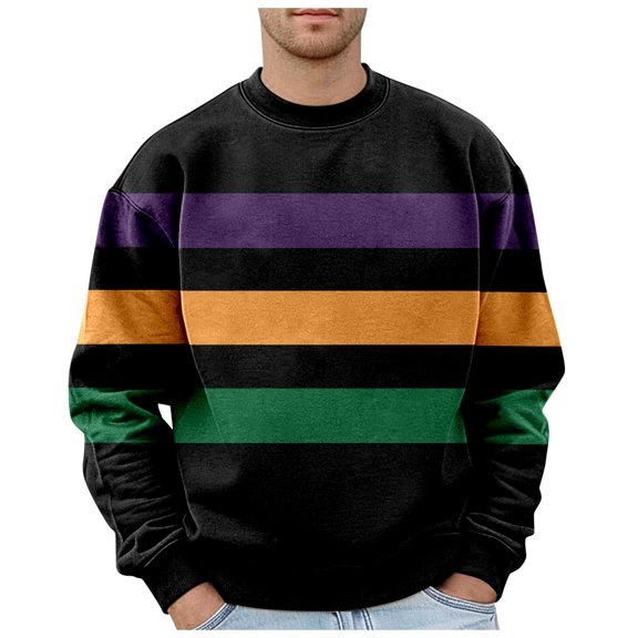 FYEGRE Men's Mardi Gras Shirt Men's Fashion Pullover Sweatshirt Holiday Graphic Print Oversized Hop Top Casual Crewneck Clothing Black XXL