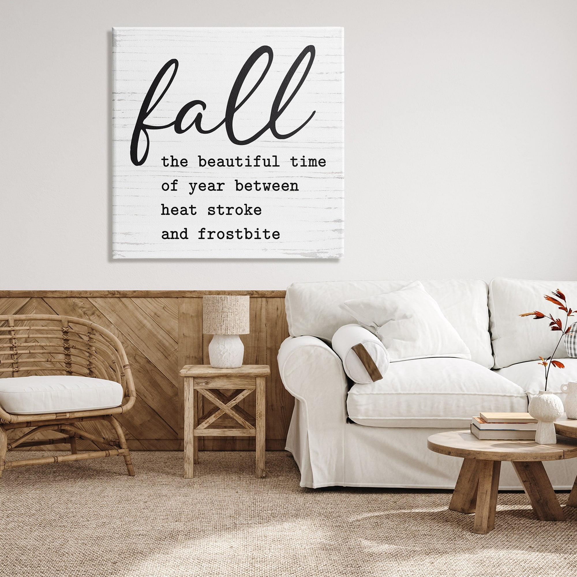 Funny Fall Autumn Phrase Rustic Grain Pattern Inspirational Graphic Art Gallery-Wrapped Canvas Print Wall Art