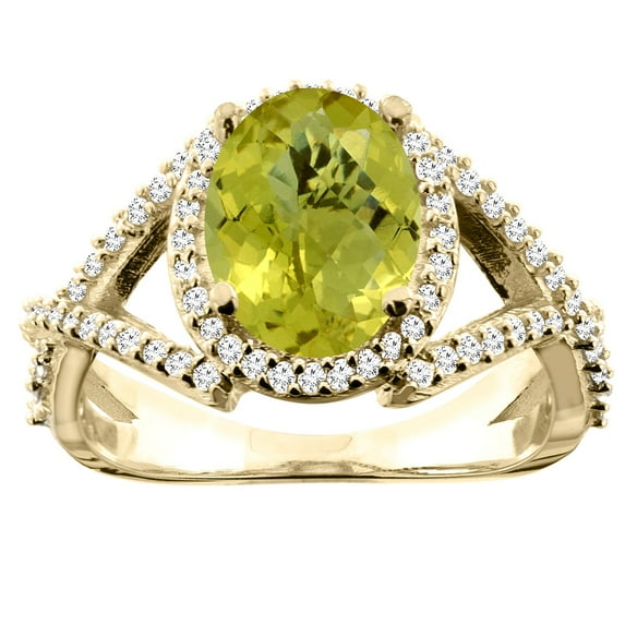 14K Yellow Gold Natural Lemon Quartz Ring Oval 10x8mm Diamond Accent, size 5