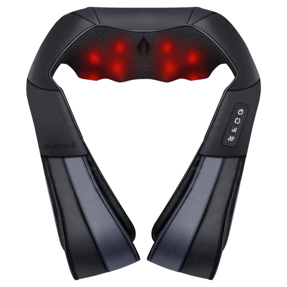 Nekteck Neck Massager with Heat, Deep Kneading Shiatsu Neck and Neck Massager for Pain Relief Deep Tissue, Electric Massage Pillow, Home/Office/Work/Home/School Use, Father Days Gifts(NOT Cordless)