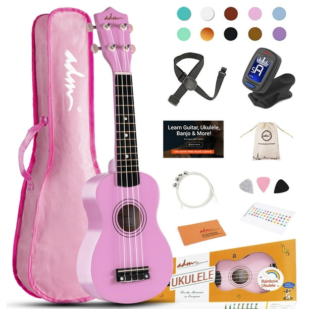 ADM Ukelele para principiantes Kit de ukelele de madera hawaiana para niños, adultos, estudiantes principiantes, paquete de ukelele profesional con lecciones gratuitas, correa para bolsa de concierto,