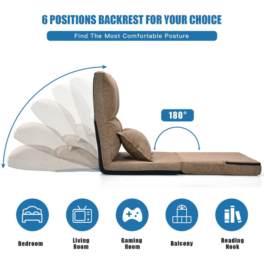 Finihen Folding Sleeper Couch, Fold Down Flip Convertible Sleeper Couch with Pillow, Foldable Mattress for Living Room, Dorm, Home, Office, Apartment, Brown Finihen Folding Sleeper Couch, Fold Down Flip Convertible Sleeper Couch with Pillow, Foldable Mattress for Living Room, Dorm, Home, Office, Apartment, Brown