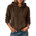 thumbnail image 5 of BRELIL Women's Fall Winter Hooded Pullover Sweatshirt Long Sleeve Solid Casual Basic Top Loose Cozy Outfit, Brown XL, 5 of 6