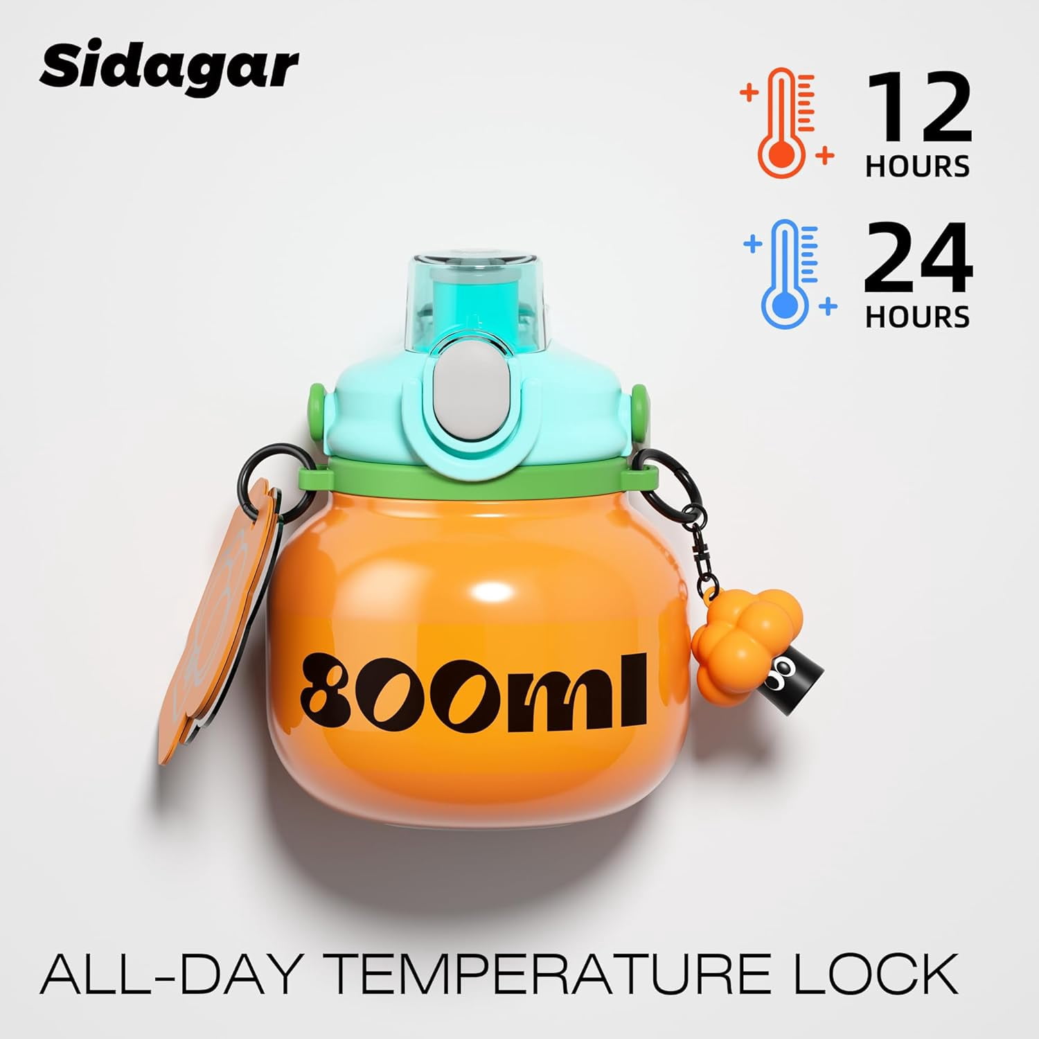 Sidagar 27 oz Stainless Steel Vacuum Insulated Water Bottle with Straw and Carry Handle, Orange