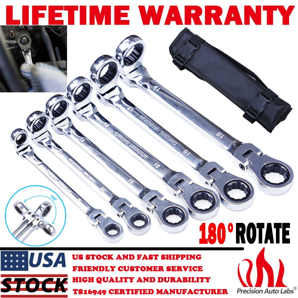 6PC Flex-Head Double Box End Ratcheting Wrenches Extra Long Metric Universal NEW 