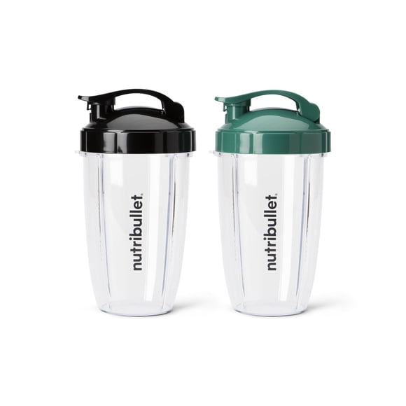 nutribullet 24 oz To-Go Cups and colored flip-top lids (Black/Green)