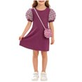 thumbnail image 2 of Auroural Girls Puff Short Sleeve Ribbed Dress with Matching Mini Crossbody Bag, 2 of 7