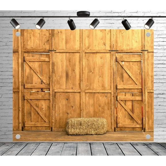 7x5ft Wood Panel Backdrop Barn with Hay Bale Photo Backdrop Rustic Background for Theme Party Wedding Birthday Baby Shower Decoration Banner Photo Booth Studio Props