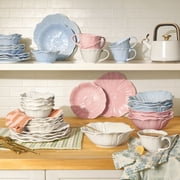 Beautiful Blue Embossed Flower Stoneware Mug Set, 2-Piece by Drew Barrymore